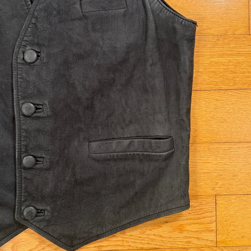 Vintage Carlos Rueda Perez Artesanias De Piel Black Leather Vest‎ Mens